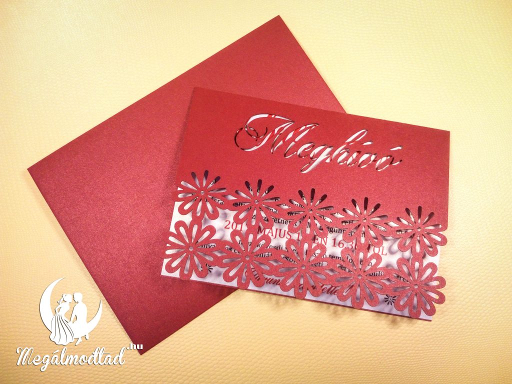 Virág sormintás lézervágott esküvői meghívó