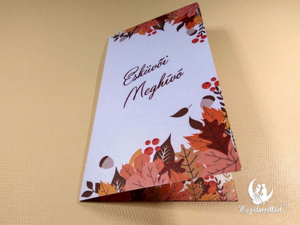 őszi esküvői meghívó természetközeli hangulattal