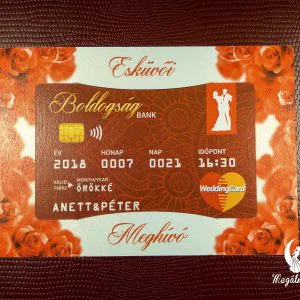 Bankkártya stílusú kaparós sorsjegy esküvői meghívó