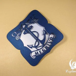 Horgonyos lézervágott esküvői meghívó sötétkék kartonból