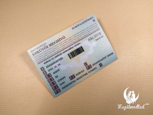 Egyedi esküvői meghívó forgalmi engedély stílusban, személyre szabható adatokkal és dizájnnal.