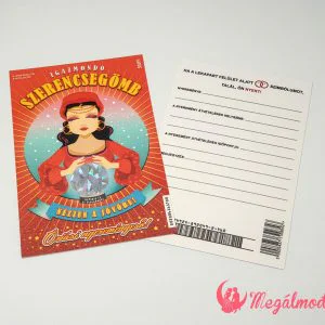 Kaparós sorsjegy esküvői meghívó jósnő grafikával és kör alakú kaparófelülettel