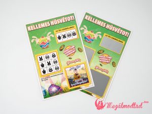 Húsvéti keresztszülő felkérő nyuszival és színes tojásokkal, három kaparós résszel