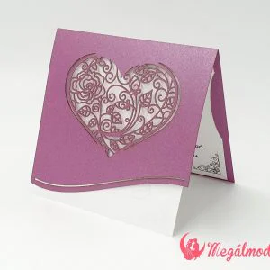 romantikus szív kivágásos lézervágott esküvői meghívó