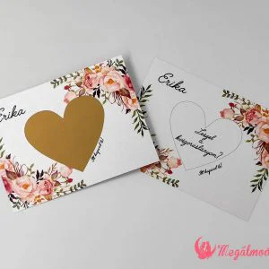 Színes rózsás koszorúslány felkérő kaparós sorsjegy szív kaparófelülettel