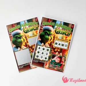 Grincs keresztszülő felkérő kaparós sorsjegy, ünnepi dizájnnal