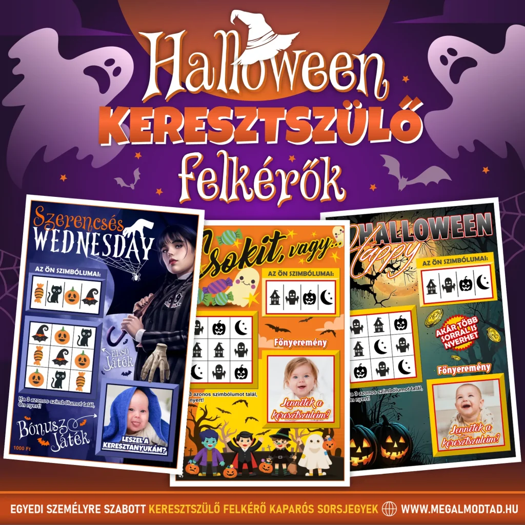 Halloween keresztszülő felkérő kaparós sorsjegy